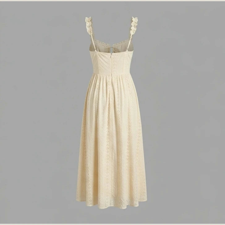 Women's solid color spaghetti strap dress, stylish sleeveless long dress, suitable for beach or casual outings. — product_only_back
