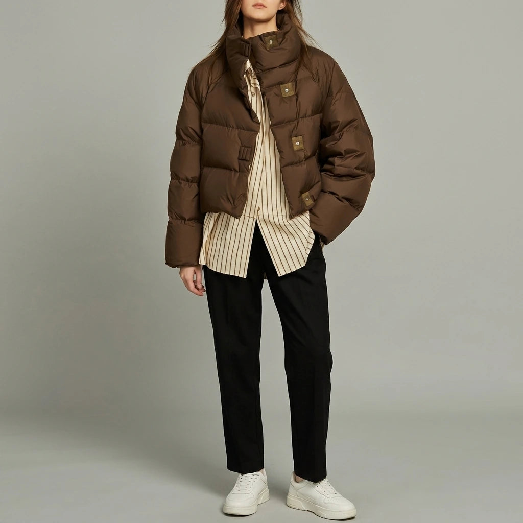 Stylish Winter Down Cotton Coat for Women Short Length Loose FitThick Puffer Jacket Outerwear — variant_front
