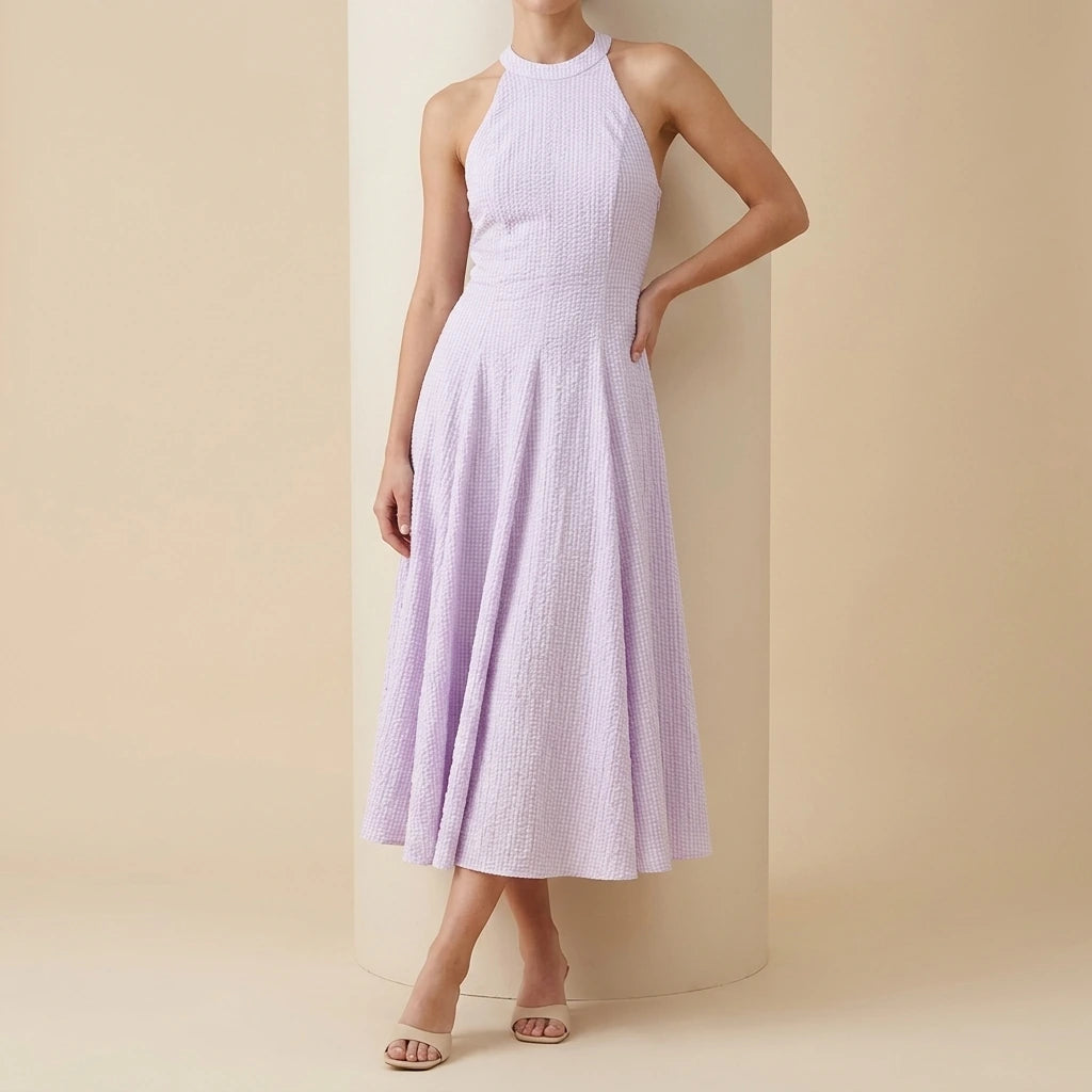 Plaid hanging neck dress for summer — lifestyle