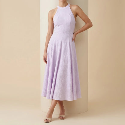 Plaid hanging neck dress for summer — lifestyle