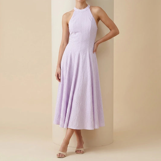 Plaid hanging neck dress for summer — lifestyle