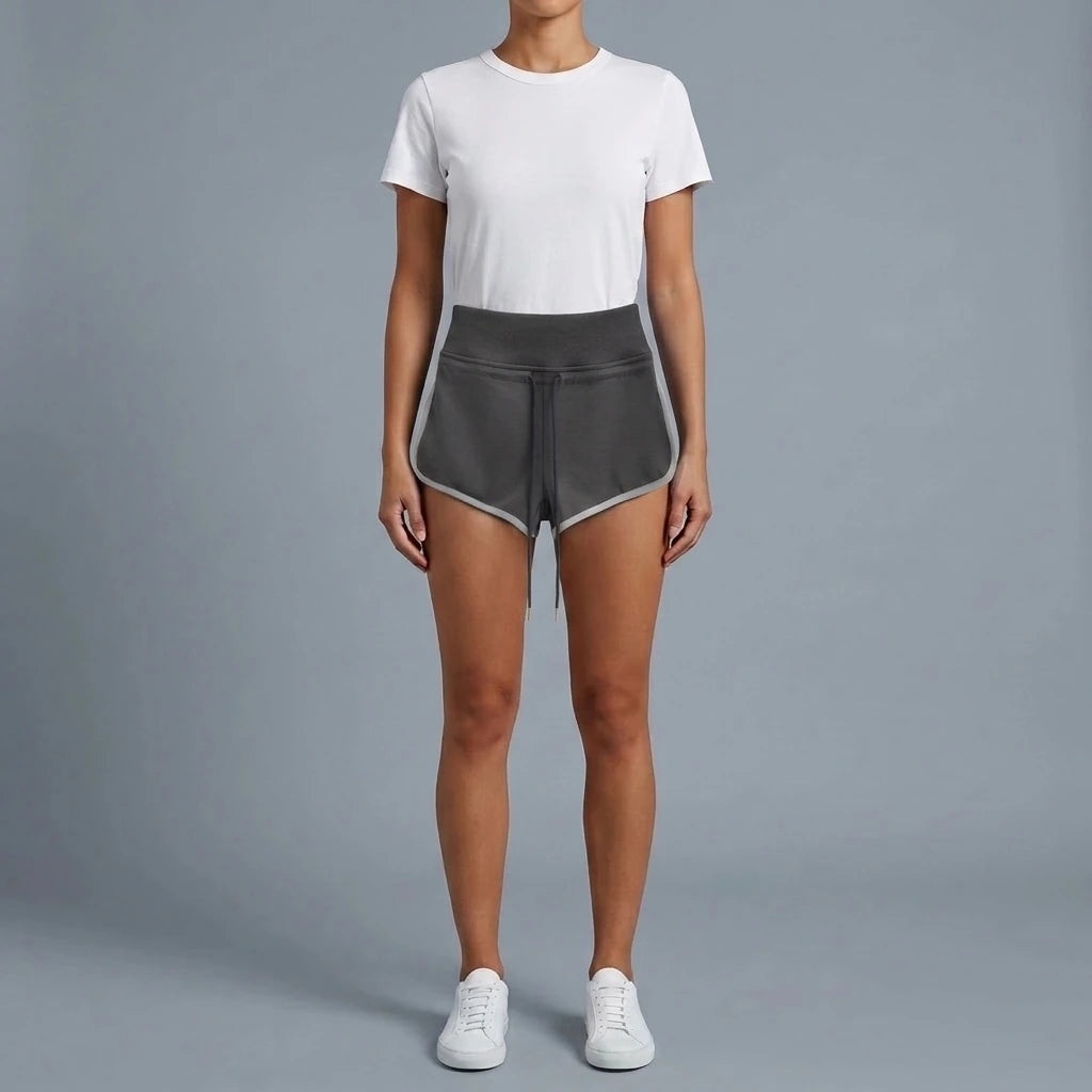 High Waist Wide Waistband Color Block Shorts for Sports and Leisure — variant_front