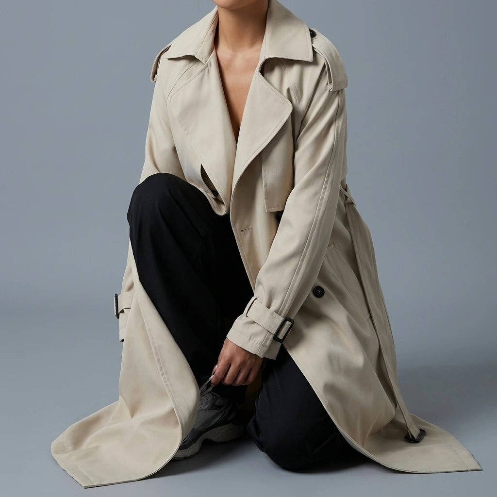 Collared Neck Long Sleeve Longline Trench Coat — lifestyle