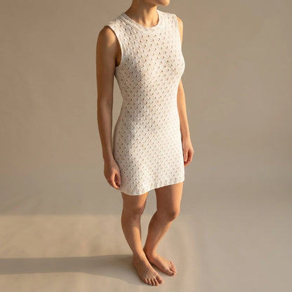Sleeveless round neck hollow knitted mini dress — lifestyle_lead