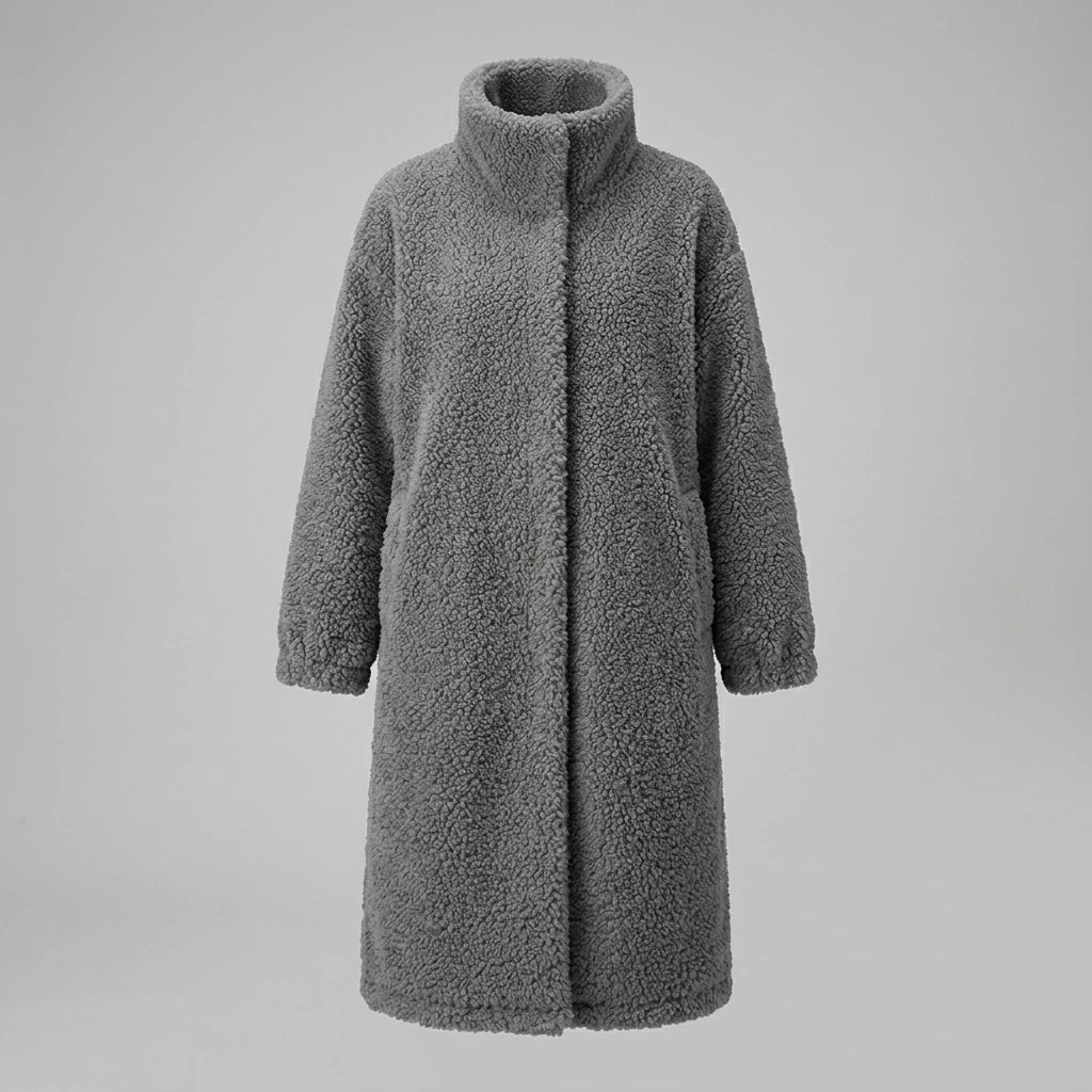 Maillard Little Teddy sheep wool stand collar coat long sheep shearling lamb fur coat thick loose — variant_front