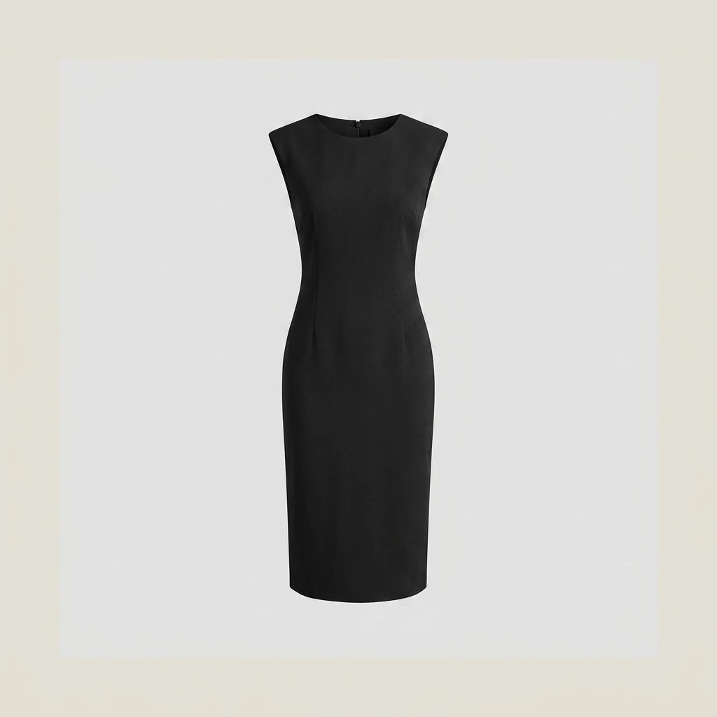 White Slim Fit Midi Dress, Sleeveless Round Neck, Solid Polyester, Effortless Summer Style — variant_front