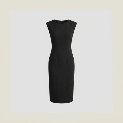 White Slim Fit Midi Dress, Sleeveless Round Neck, Solid Polyester, Effortless Summer Style — variant_front