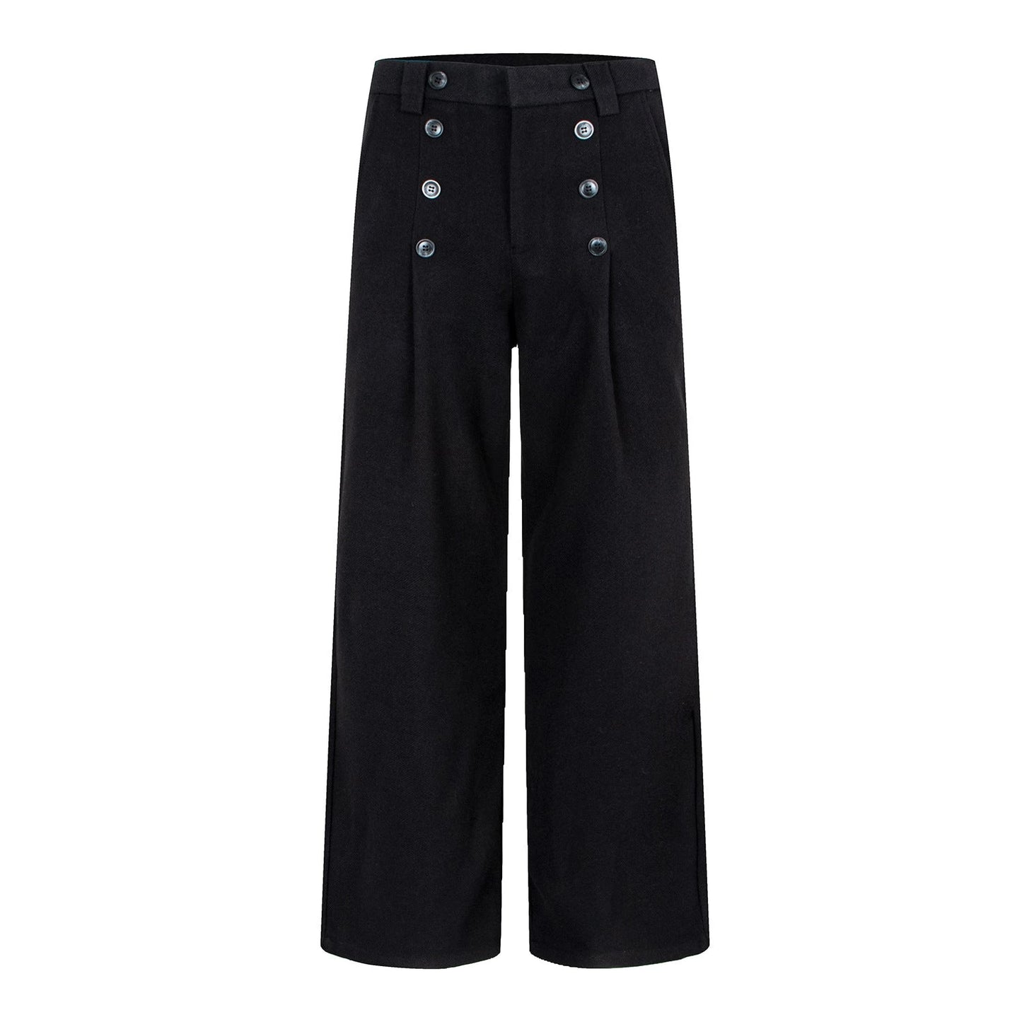 Fluid Trousers with Vertical Button Design, Loose Wide-Leg Tailored Fit, Pleated Straight Leg Pants — variant_front