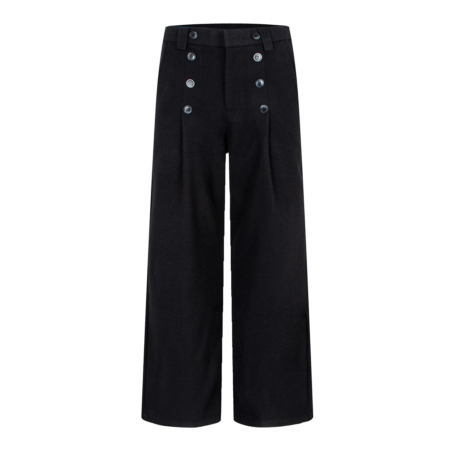 Fluid Trousers with Vertical Button Design, Loose Wide-Leg Tailored Fit, Pleated Straight Leg Pants — variant_front