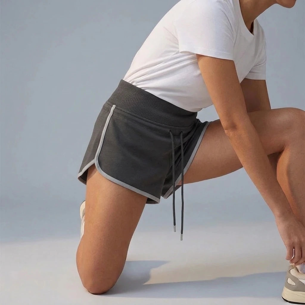 High Waist Wide Waistband Color Block Shorts for Sports and Leisure — variant_front