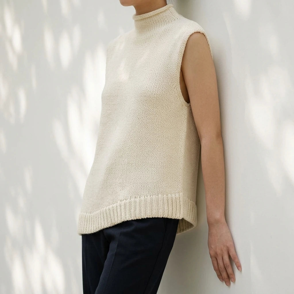Asymmetric sleeveless knitted vest — lifestyle