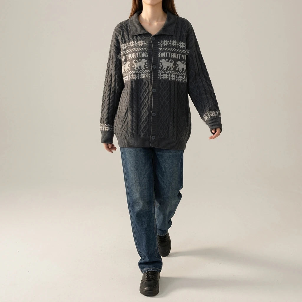 Isle Knit Cardigan for Women Chunky Cable Knit Oversized Relaxed Fit — lifestyle