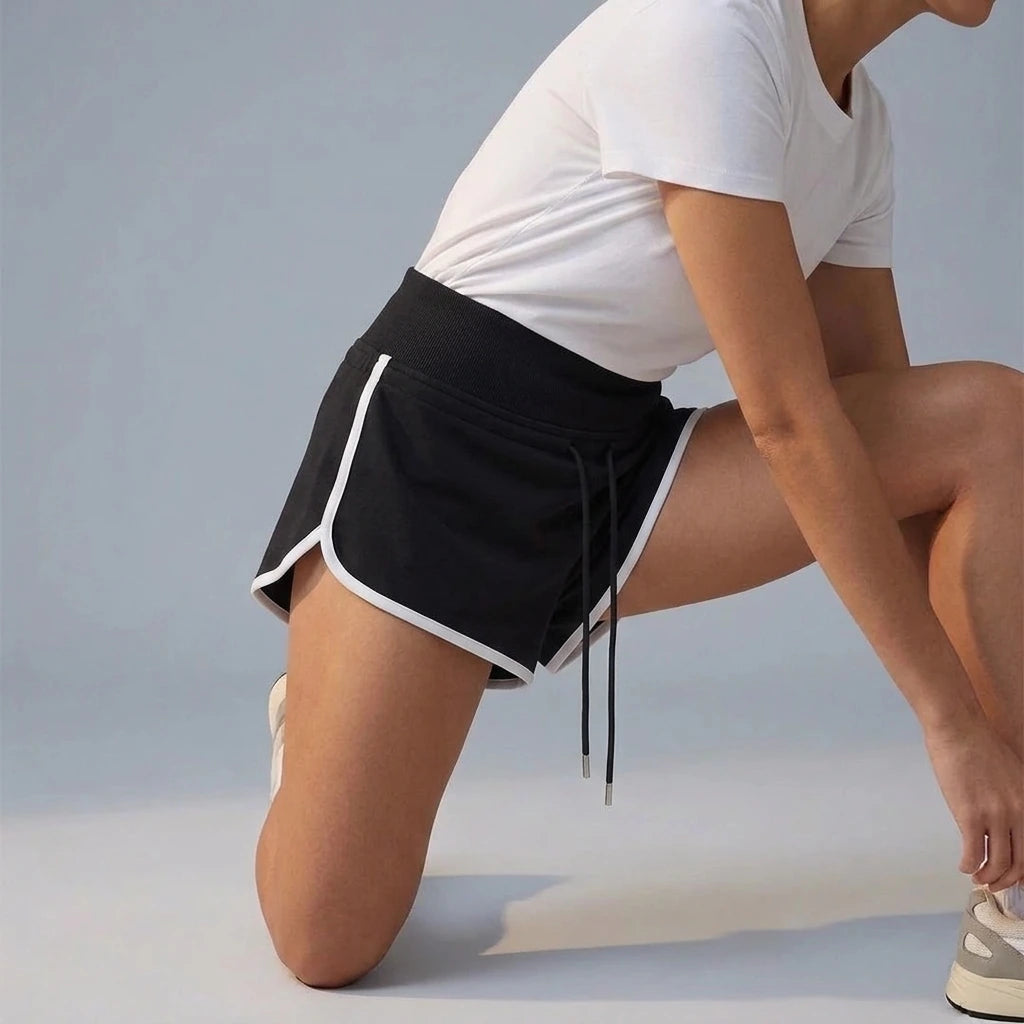 High Waist Wide Waistband Color Block Shorts for Sports and Leisure — variant_front