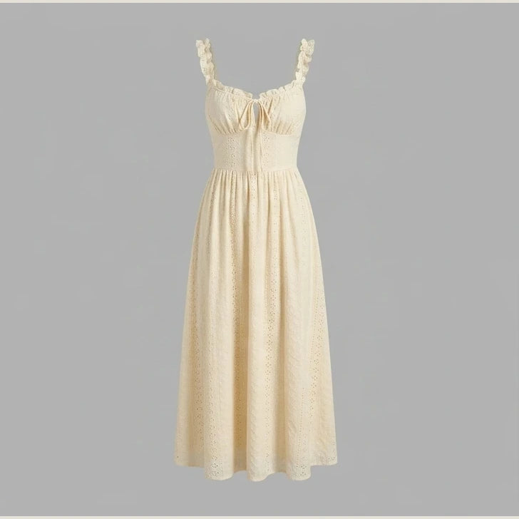 Women's solid color spaghetti strap dress, stylish sleeveless long dress, suitable for beach or casual outings. — product_only_front