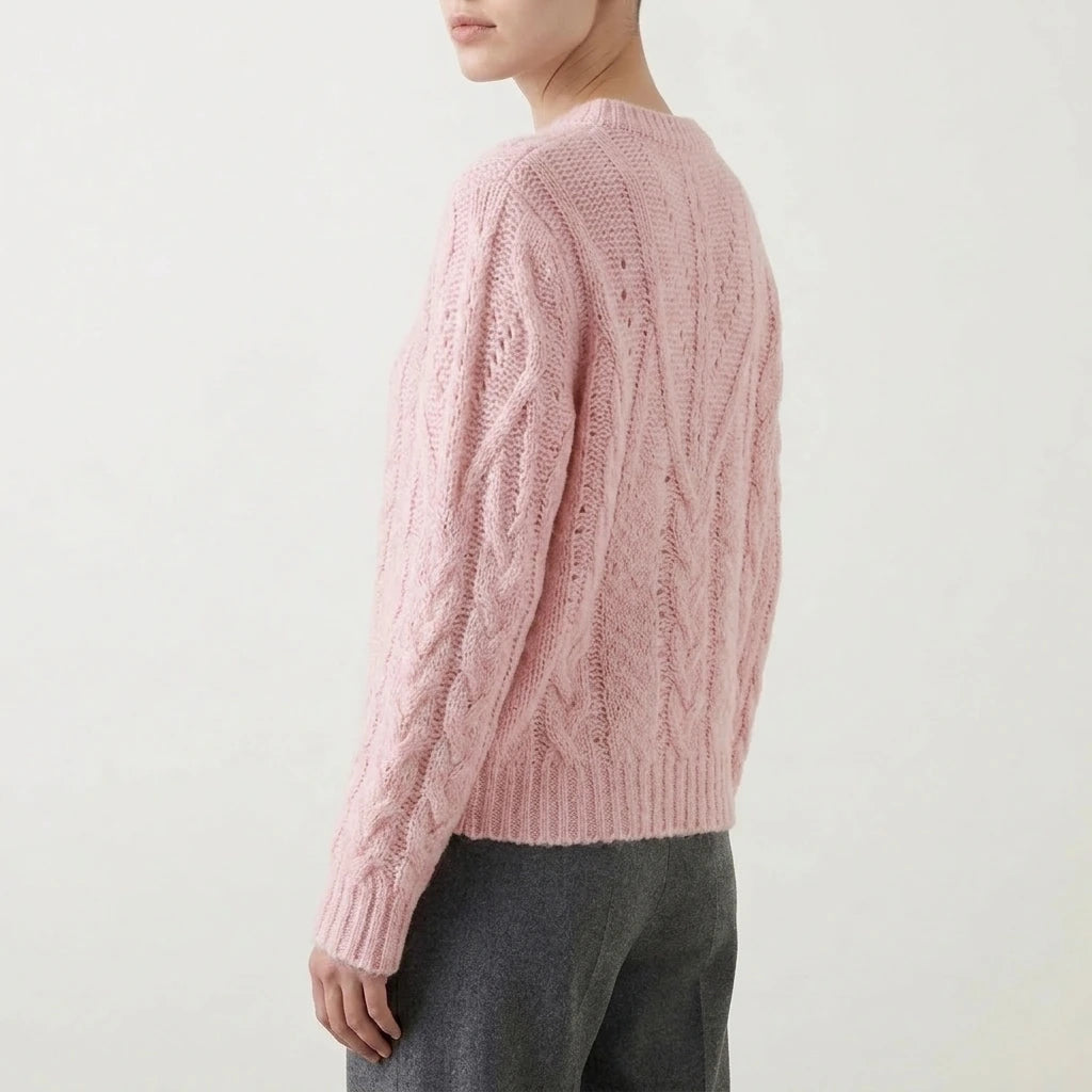 Sweater Women Soft Chunky Cable Knit Hollow Out Round Neck Sweet Candy Color Pullover sweater — variant_front