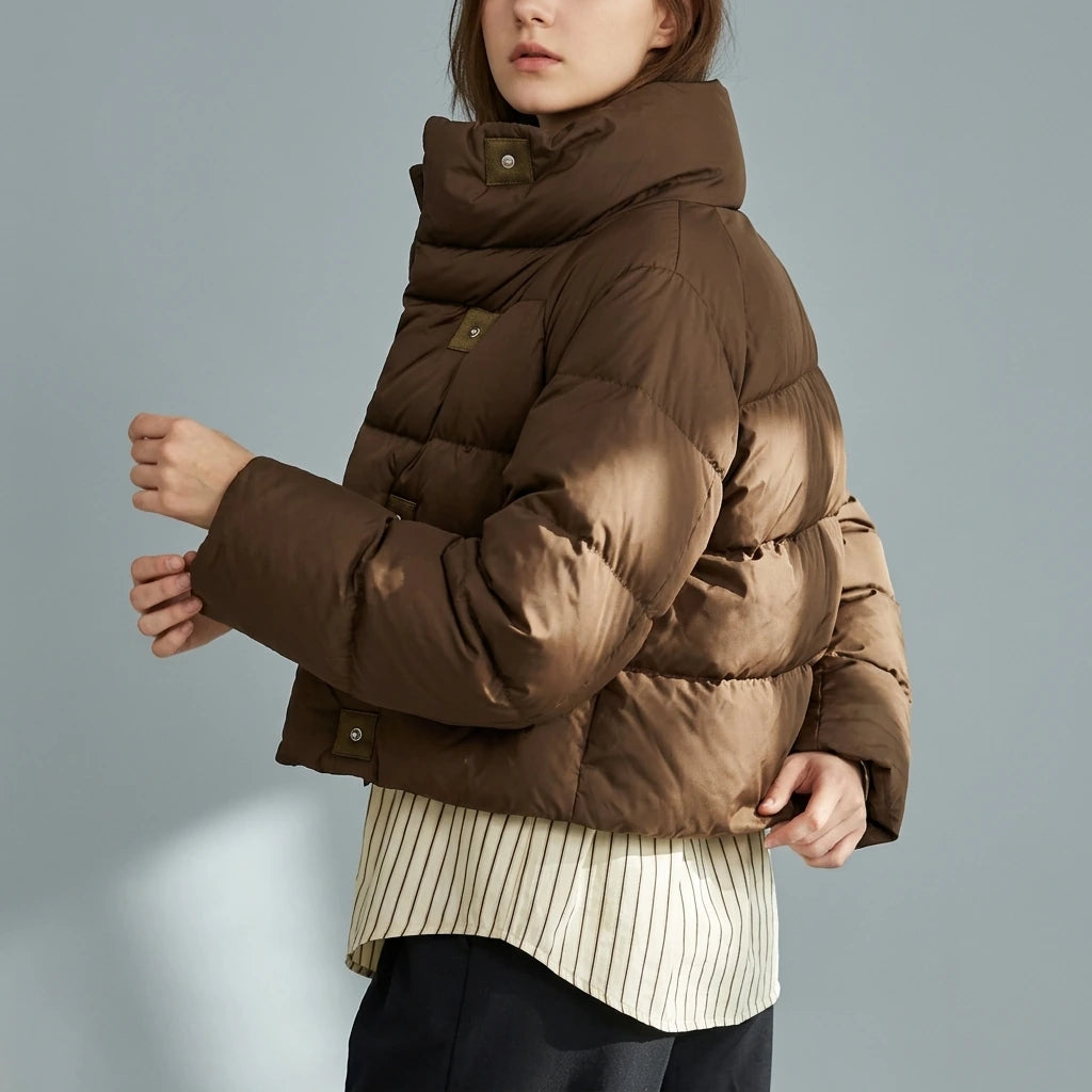 Stylish Winter Down Cotton Coat for Women Short Length Loose FitThick Puffer Jacket Outerwear — variant_front