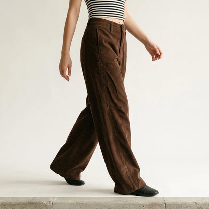 Corduroy Casual Pants for Women, Pleated Design Straight Leg Trousers — lifestyle