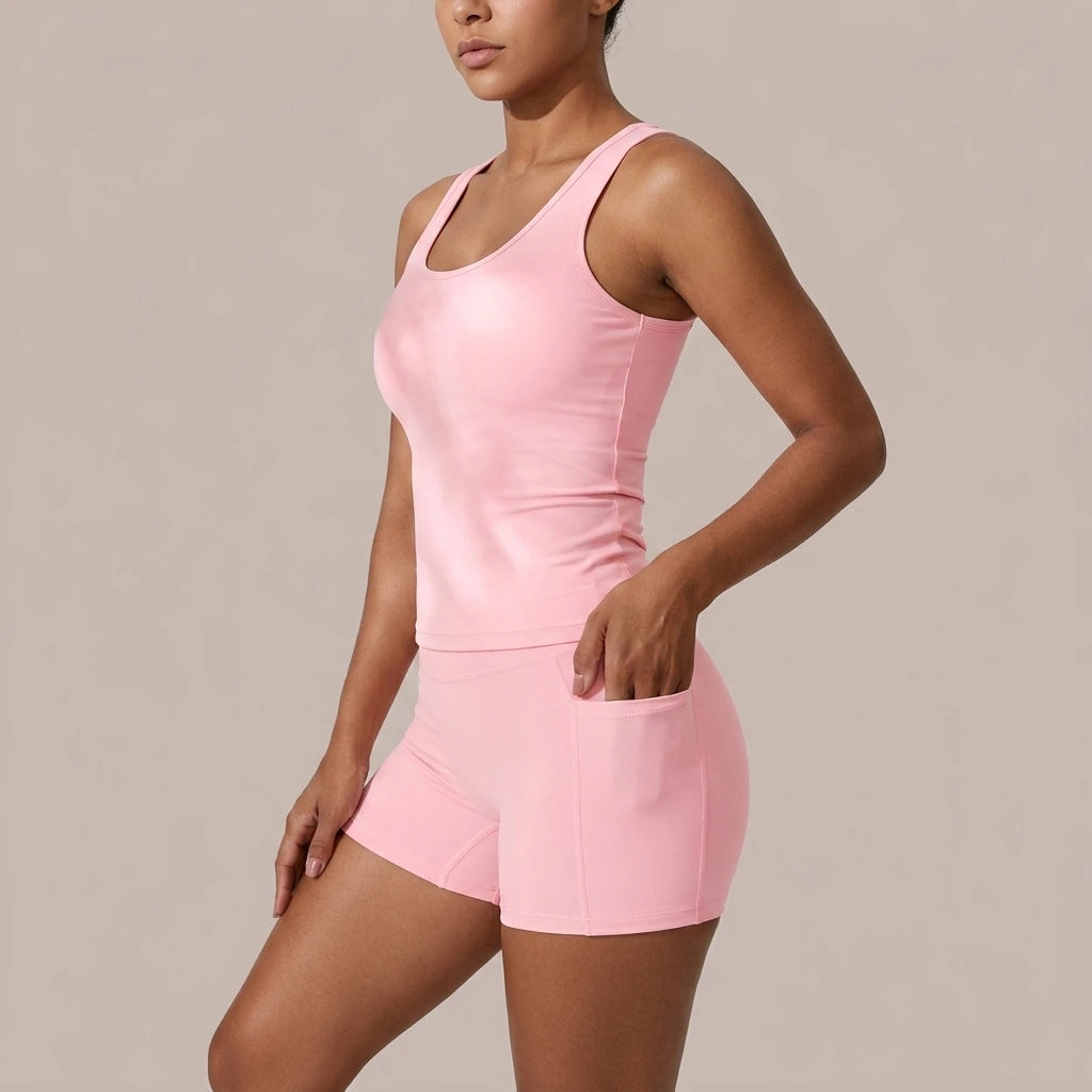 Dry Yoga Suit with Shorts and Pockets for Outdoor Running and Fitness Women — variant_front