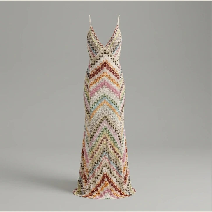Spring Summer Female Boho Maxi Dresses Retro Sleeveless Women Holiday Long Skirt Sexy Deep V Neck Casual Party Dress Streetwear — product_only_front