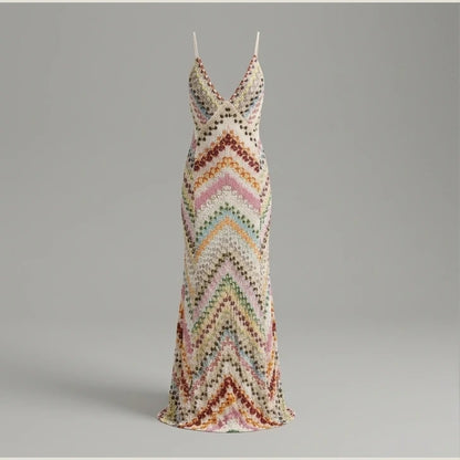 Spring Summer Female Boho Maxi Dresses Retro Sleeveless Women Holiday Long Skirt Sexy Deep V Neck Casual Party Dress Streetwear — product_only_front