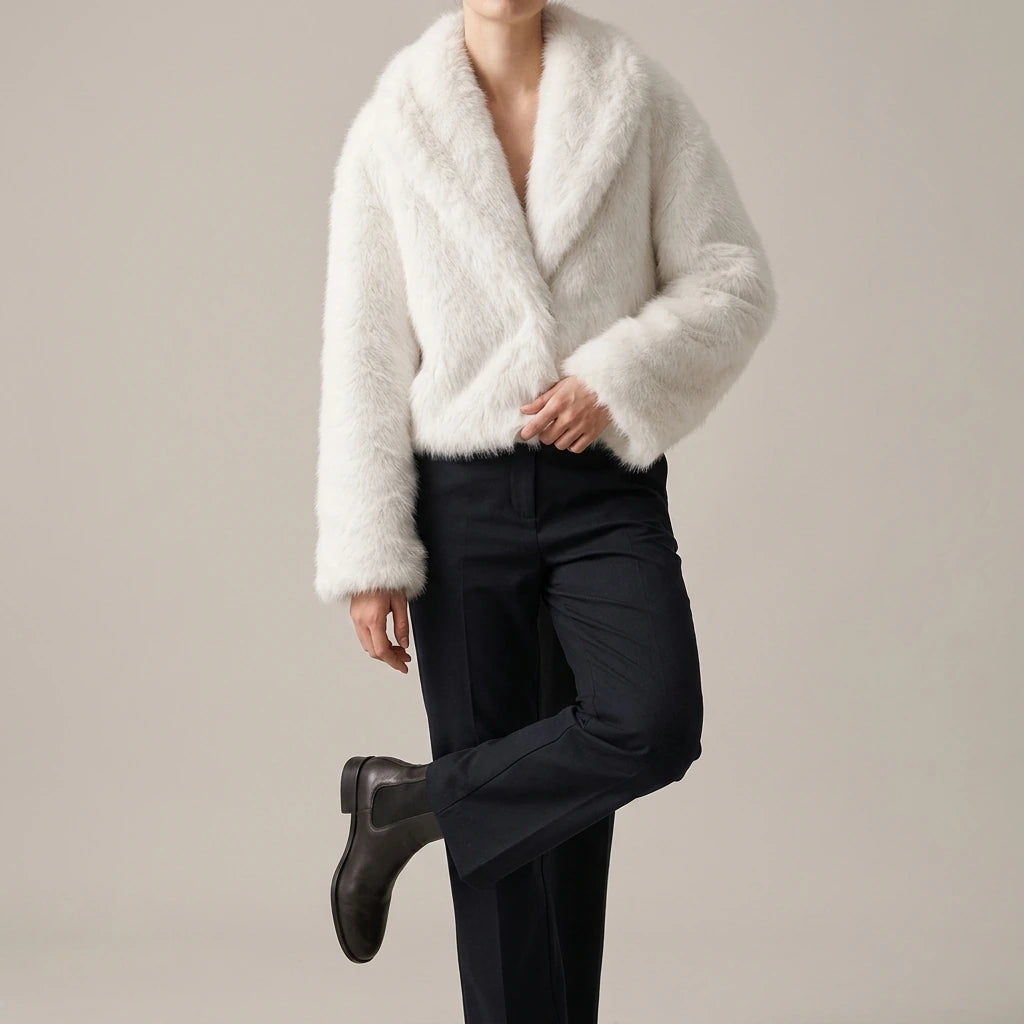 Street faux fur coat for autumn — lifestyle