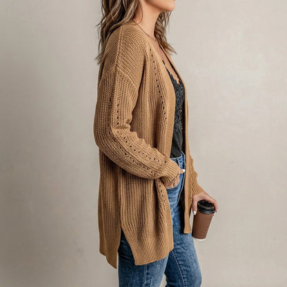 Apricot Drop Sleeve Cable Knit Cardigan with Slits — lifestyle