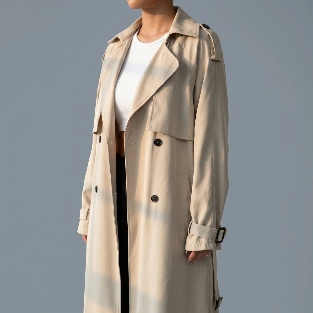 Collared Neck Long Sleeve Longline Trench Coat — lifestyle