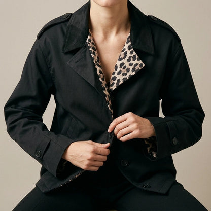 Suede patchwork collar trench coat — lifestyle