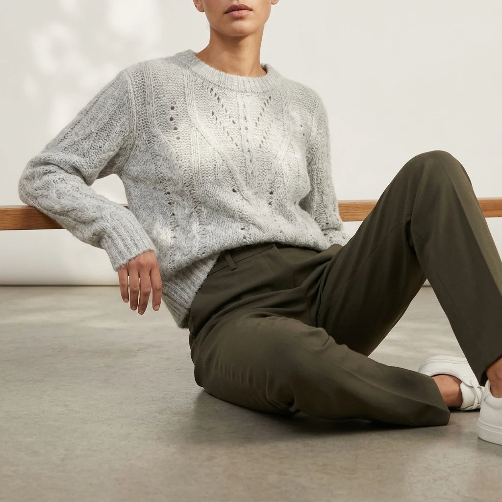 Sweater Women Soft Chunky Cable Knit Hollow Out Round Neck Sweet Candy Color Pullover sweater — variant_front