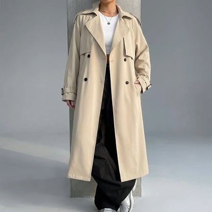 Collared Neck Long Sleeve Longline Trench Coat — lifestyle