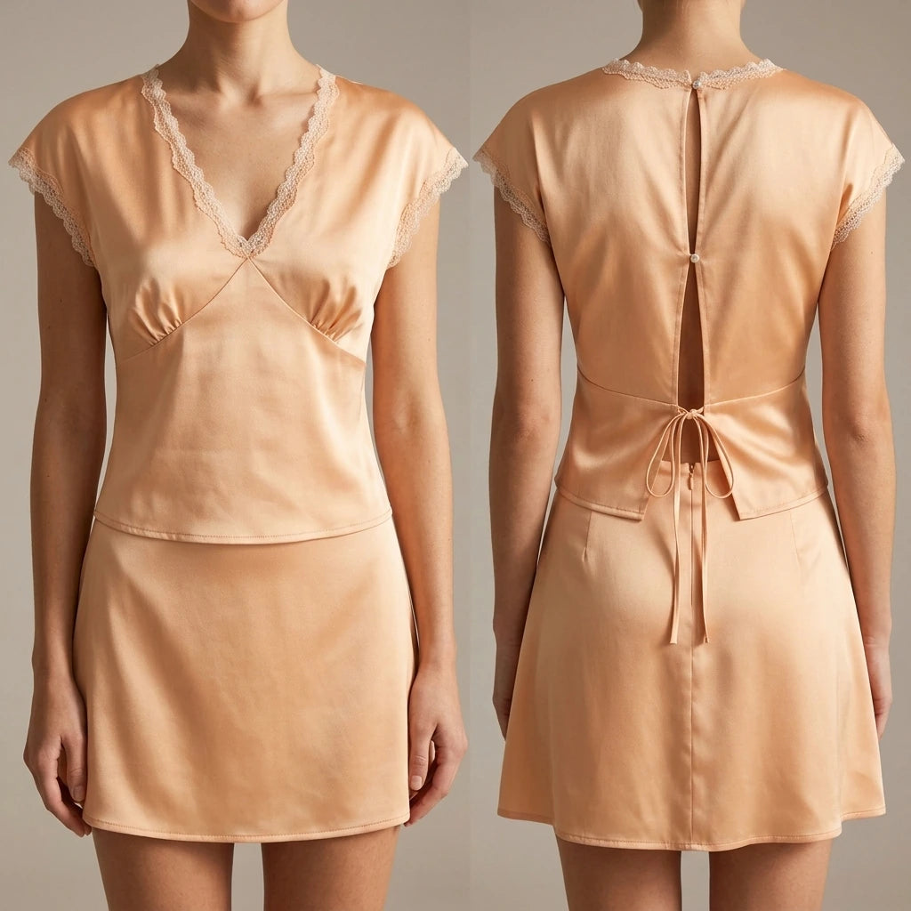 Elegant Ruched V Neck Tee Top for Women, Cap Sleeve, Short Sleeve, Daily Basic, Satin Polyester, Summer, Apricot, No Stretch — lifestyle