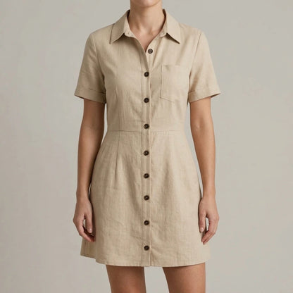 Apricot A-Line Mini Dress With Pockets Women's Short Sleeve Natural Waist Workwear Office Summer Khaki Polyester — lifestyle