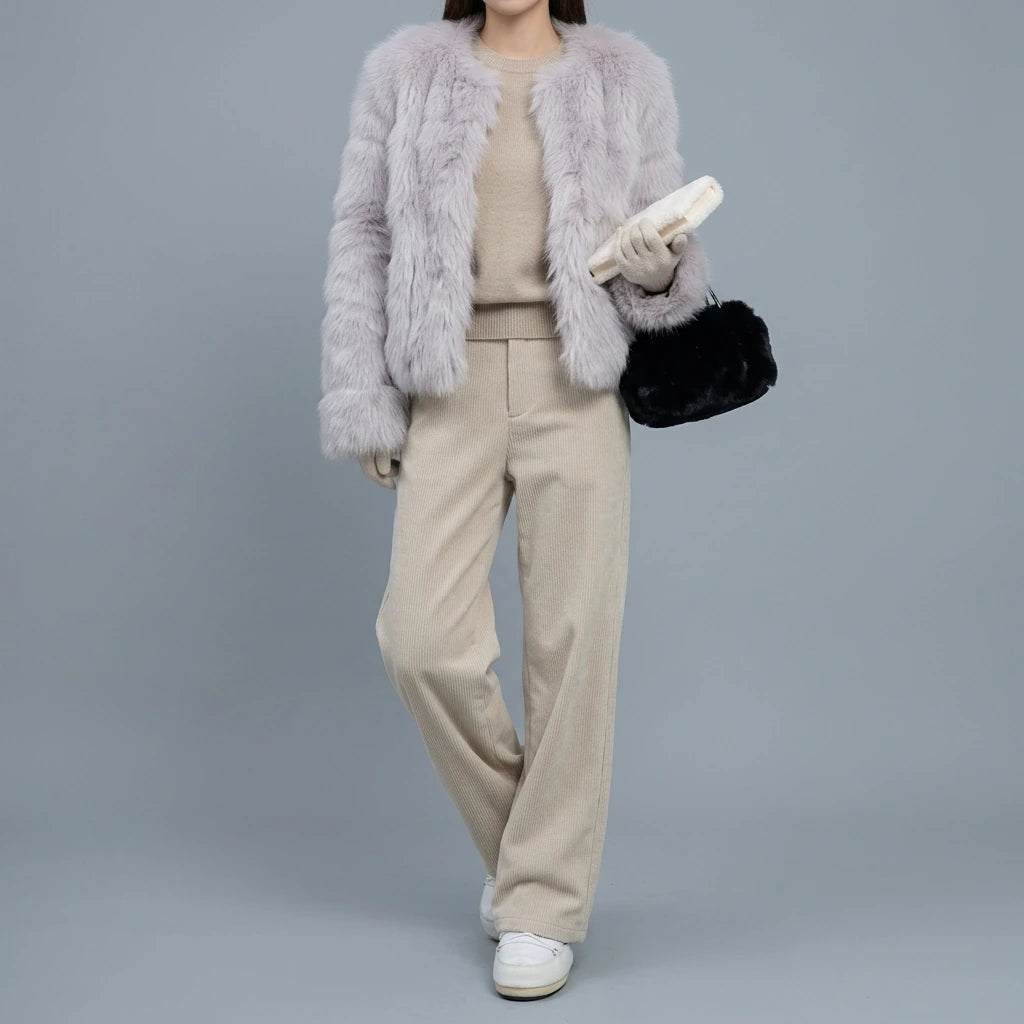 Corduroy Trousers Thick Silver Fox Fleece Long Pants — lifestyle
