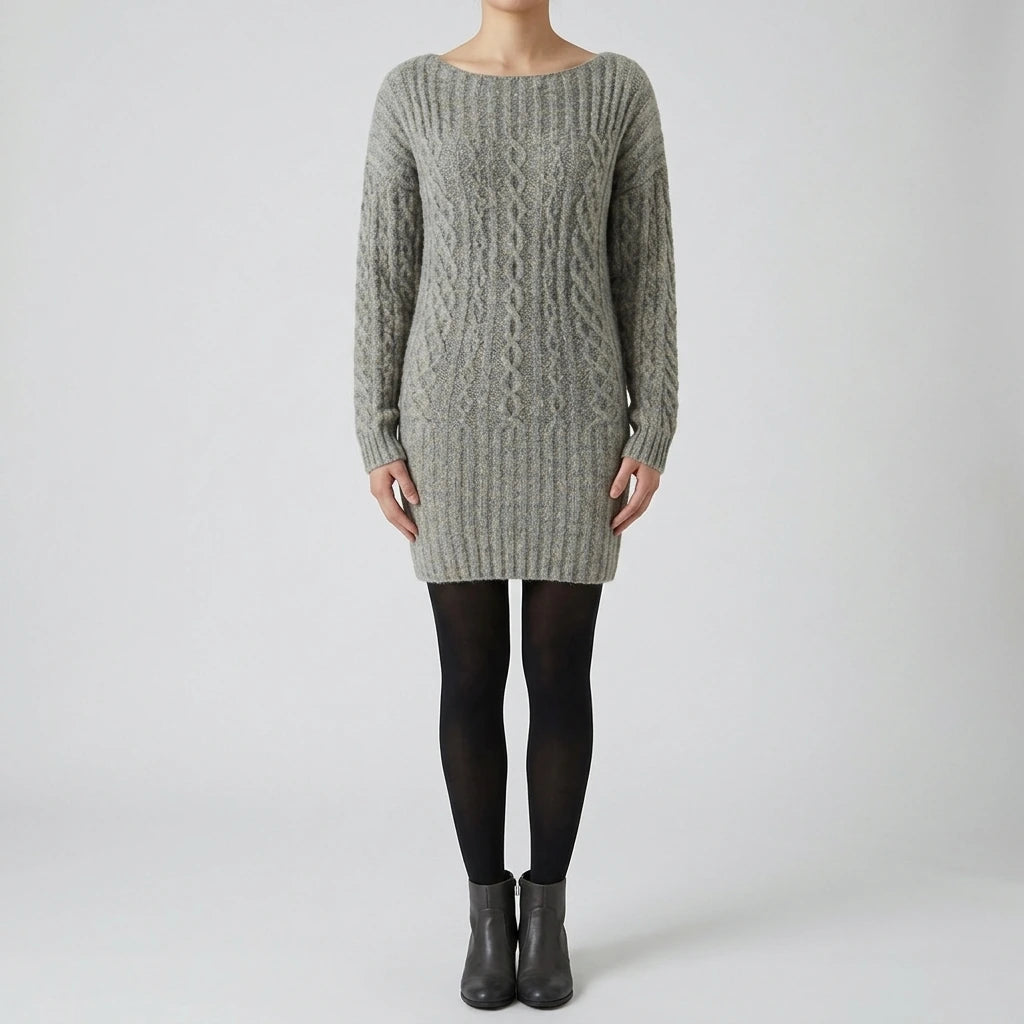 One shoulder sweater slimming dress — lifestyle