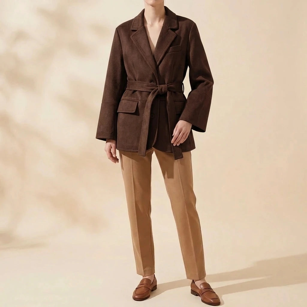Shoulder padded suede suit jacket for women — variant_front