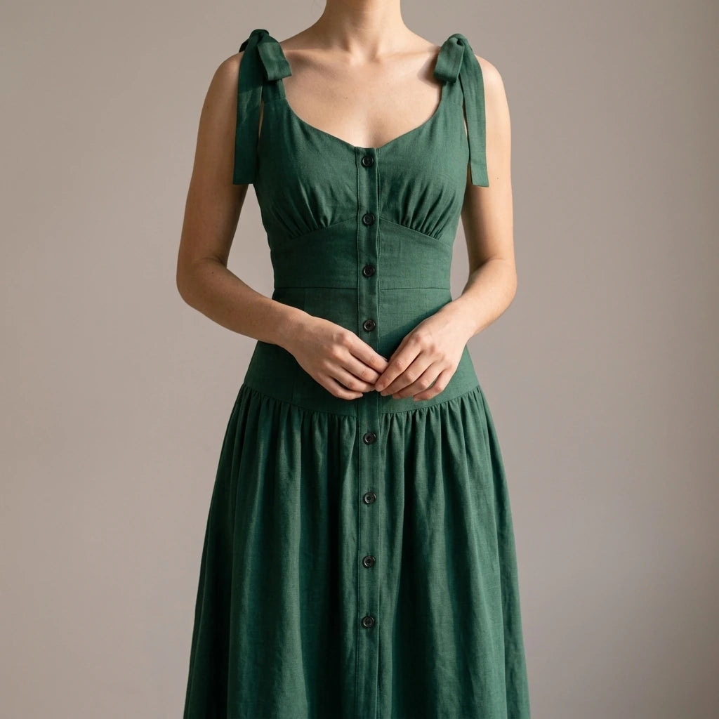 Retro Ruched Sheath Maxi Dress Women's A-Line V Neck Sleeveless Button Detail Daily Summer Party Graduation Green Polyester Natural Waist — lifestyle