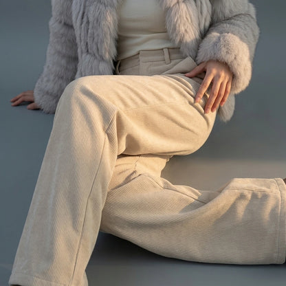 Corduroy Trousers Thick Silver Fox Fleece Long Pants — lifestyle