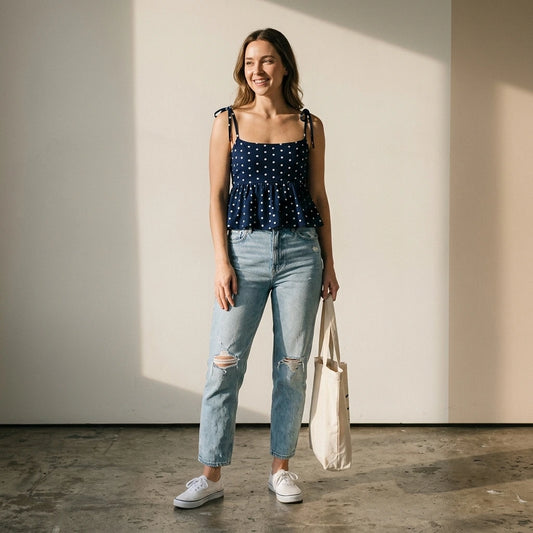 Women's Polka Dot Crop Cami With Spaghetti Straps And Flared Hem Polka Dot Camisole Babydoll Top Babydoll Tops Polkadot Top Cute — lifestyle_lead