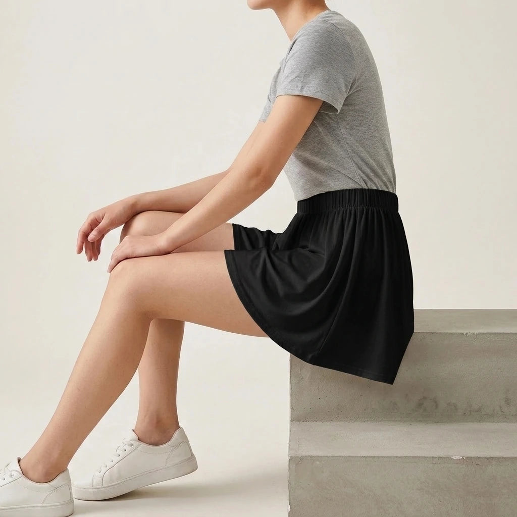 Elastic High Waist Loose Wide Leg Sports Shorts — variant_front