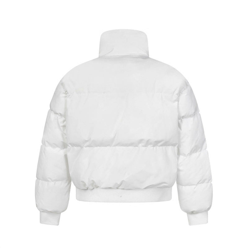 Beaded Design Thick Stand-up Collar Puffer Jacket for Men and Women Casual Warm Cotton Coat