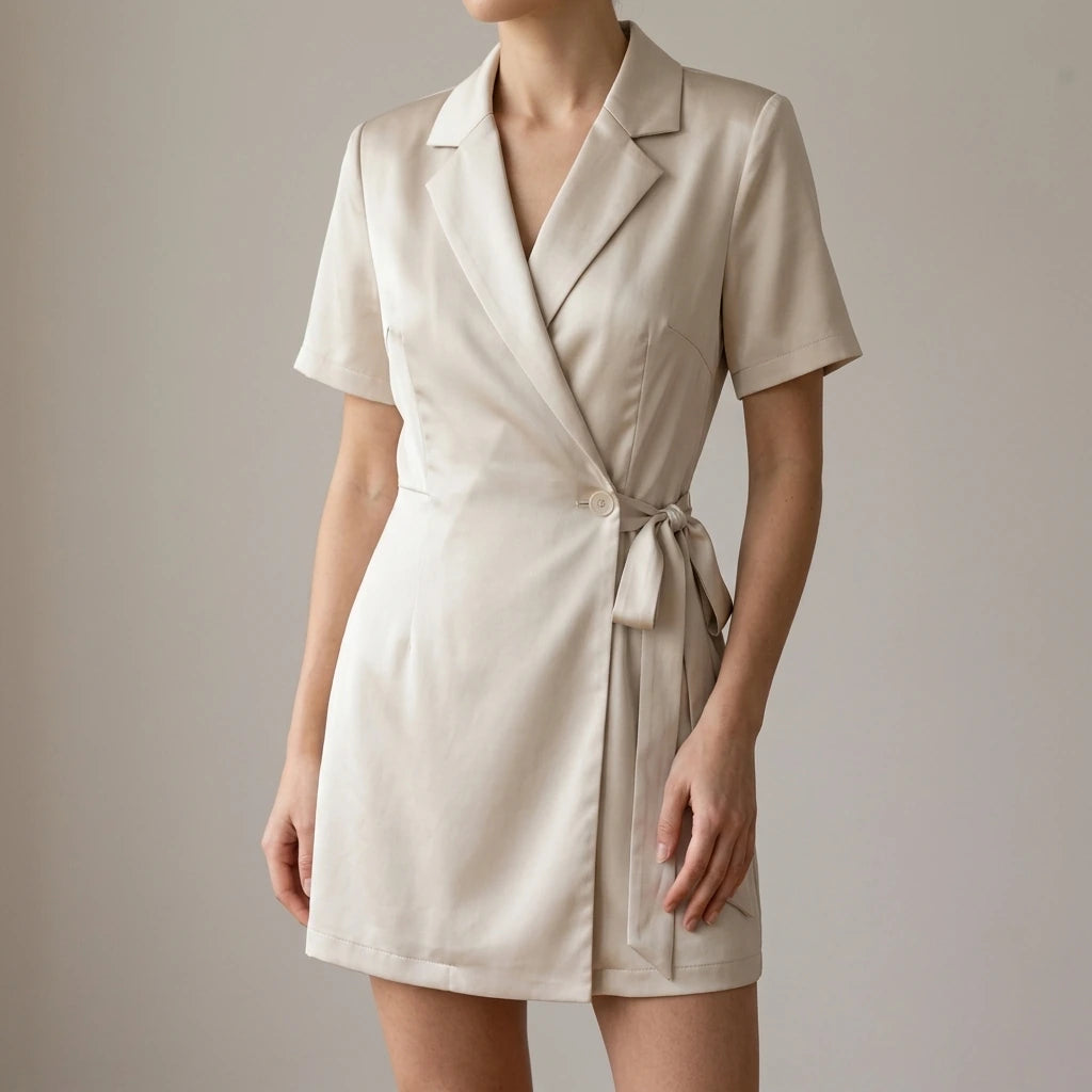 A-Line Mini Dress Women's Office Workwear Natural Waisted Short Petal Sleeve Polyester Splicing Beige Spring Summer — lifestyle