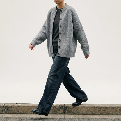 High-End Chunky Knit Sweater Unisex Couple Cardigan Outerwear Knitwear — lifestyle