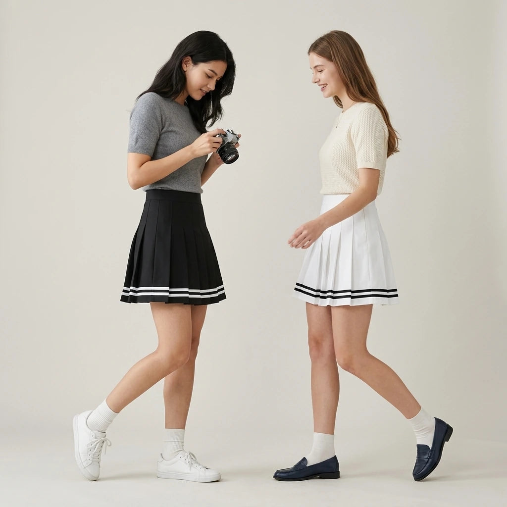 Fashion Preppy Style Pleated Skirts Women 2025 Spring Summer New A Line Short Dress Sweet Girl High Waist Petchwork Skirt Street — lifestyle_lead