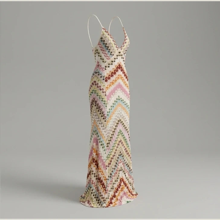 Spring Summer Female Boho Maxi Dresses Retro Sleeveless Women Holiday Long Skirt Sexy Deep V Neck Casual Party Dress Streetwear — product_only_back