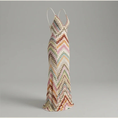 Spring Summer Female Boho Maxi Dresses Retro Sleeveless Women Holiday Long Skirt Sexy Deep V Neck Casual Party Dress Streetwear — product_only_back