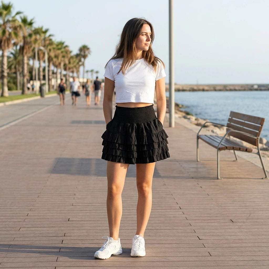Streetwear Ruffles Mini Skirts Women Sweet Kawaii High Waist Lace A Line Skirt Summer Korean Fashion Black Ball Gown Skirts — lifestyle_lead