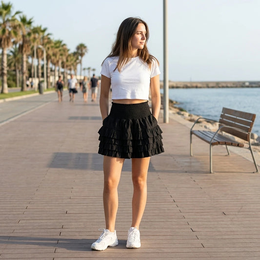 Streetwear Ruffles Mini Skirts Women Sweet Kawaii High Waist Lace A Line Skirt Summer Korean Fashion Black Ball Gown Skirts — lifestyle_lead