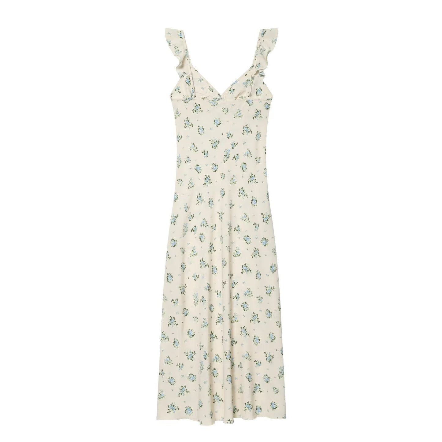 Floral Holiday Midi Dress Sleeveless Ruffle Edge Pullover in Printed Pattern, Effortless Style for Summer