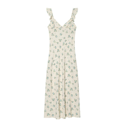 Floral Holiday Midi Dress Sleeveless Ruffle Edge Pullover in Printed Pattern, Effortless Style for Summer