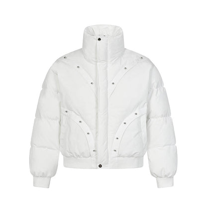 Beaded Design Thick Stand-up Collar Puffer Jacket for Men and Women Casual Warm Cotton Coat